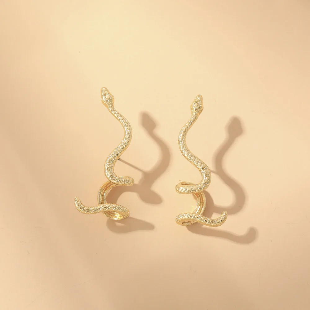 

HOVANCI 4 Punk Gold Plated Snake Square Earrings Crystal Earrings Novel Shape Screw Earrings For Men Women