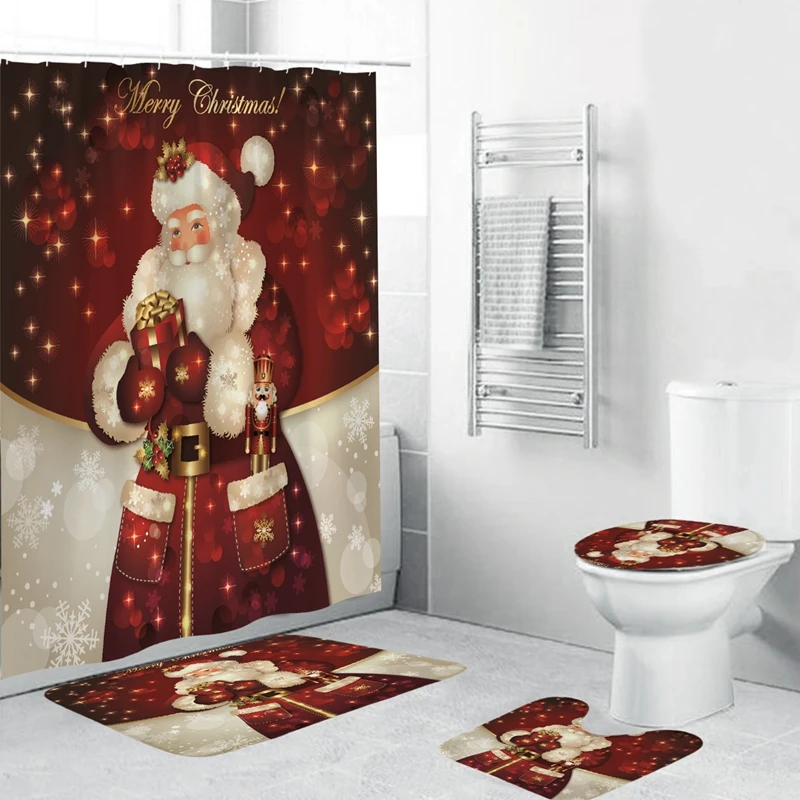 

Christmas Eve Shower Curtain Sets, Hot Sale Printing Bathroom Curtain Set/