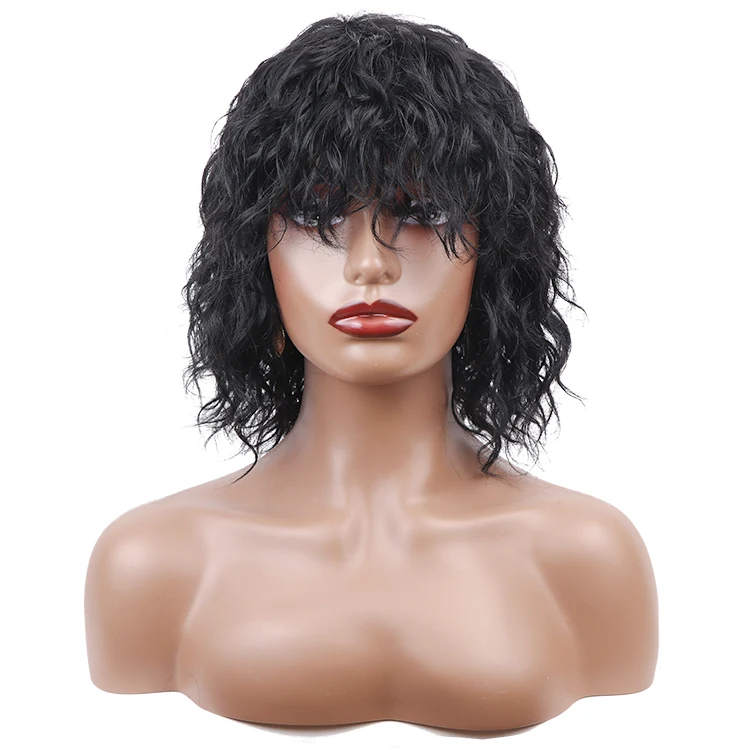 

Wholesale Jerry Curly Wig Brazilian Human Hair Virgin Toppers For Women Machine Made Wig With Bangs Cuticle Aligned Wigs