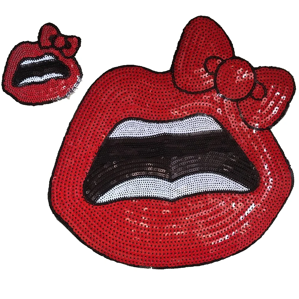 

Hot selling red lip bow Sequin Decal fashion Decal DIY clothing accessories Sequin patch