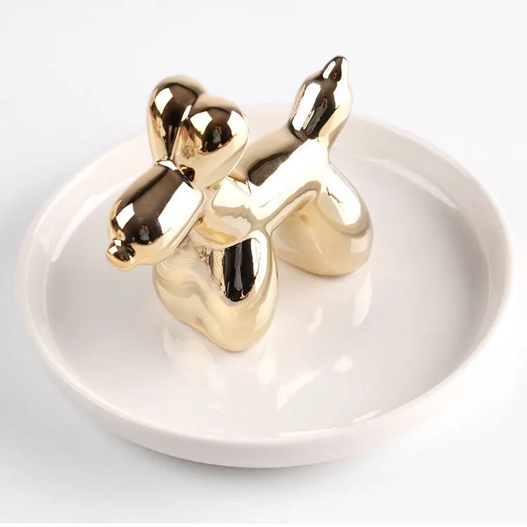 

European Golden Balloon Dog Jewelry Display Rack Bulldog Ring Tray Creative Gifts Home Decor Luxury Accessories