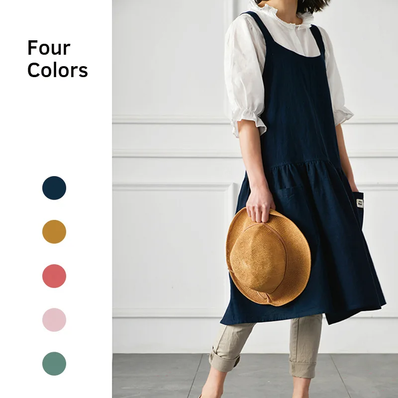 

Custom 2021 New Kitchen Cotton Dress Clothes Fabric Electric Scooters Apron Gardening Kitchen Dress Water Proof Apron, 5 colors