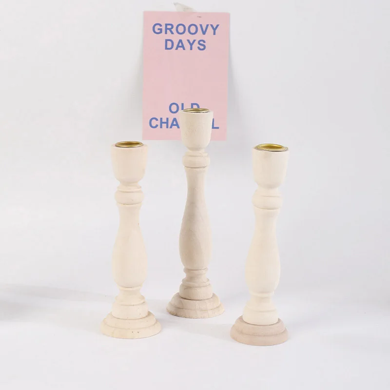 Large Wooden European Retro Candlestick Holder Candle Jar Candle Stand Wedding Decoration