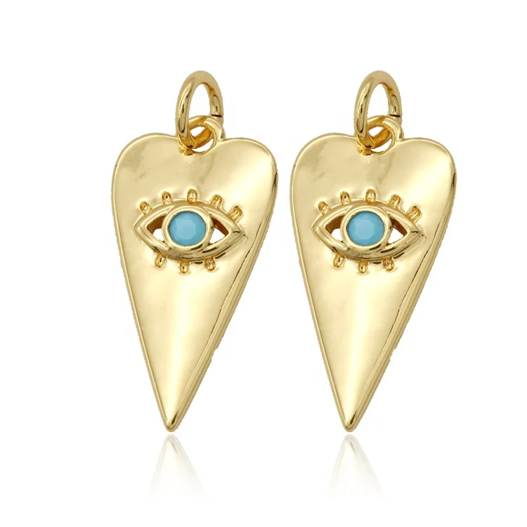 Hot Design Blue Eye 14k Gold Plated Heart Charm For Jewelry Making ...