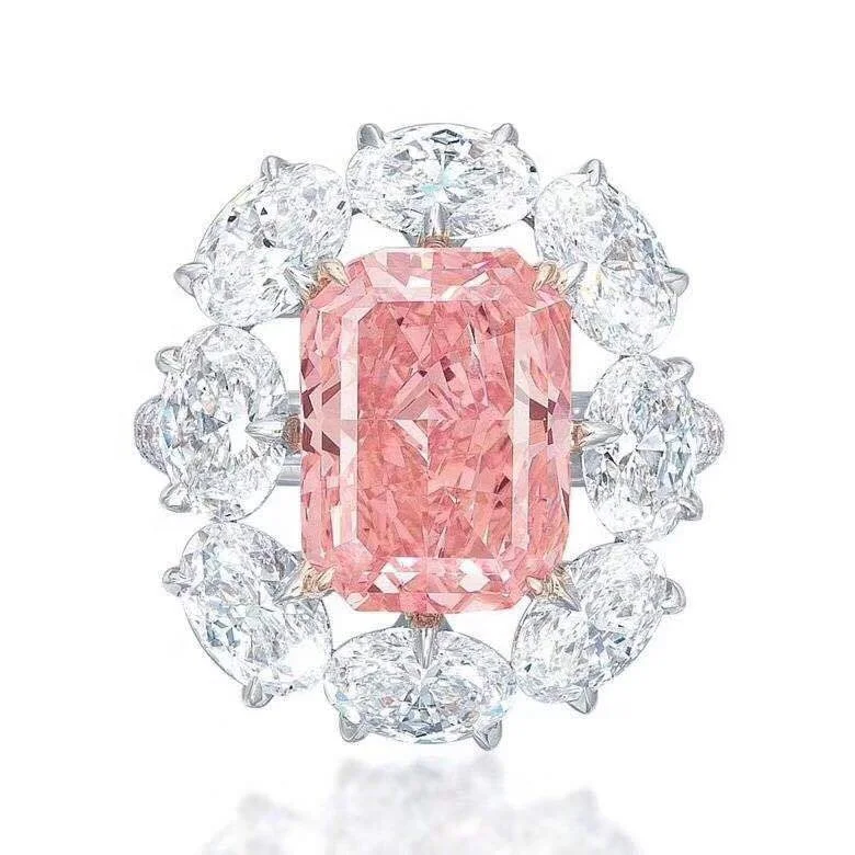 

Luxury Big Square Pink Zircon Crystal Ring Silver Engagement Vintage Bridal Wedding Rings for Women Fashion Jewelry Accessories