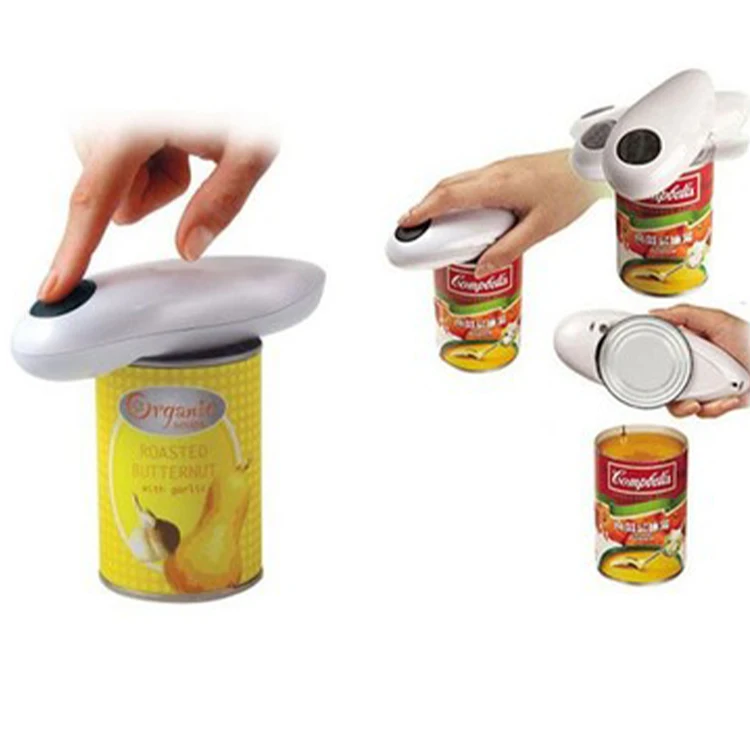 

Portable Kitchen Tool Battery Electric Automatic Safety One Touch Handy Operated Bottle Tin Can Opener, White