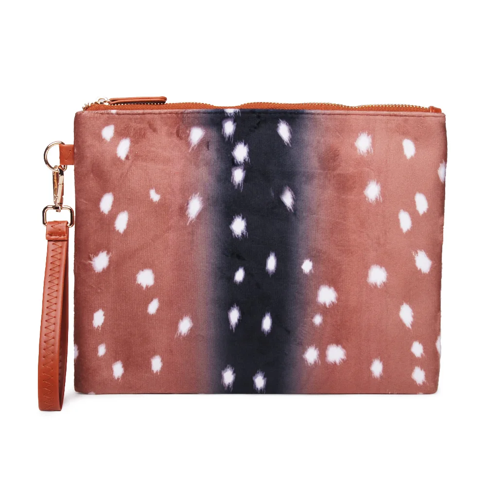 

New Fashion Deer Suede Cosmetic Bag With Zipper Closure Wristlet Daily Clutches Purse Makeup Bags for Women DOM684
