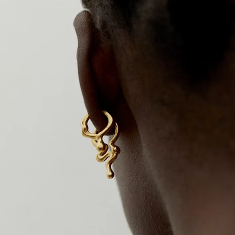 

High End PVD 18K Gold Plated Irregular Geometric Flow Huggie Earrings Stainless Steel Fashion Jewelry Wholesale