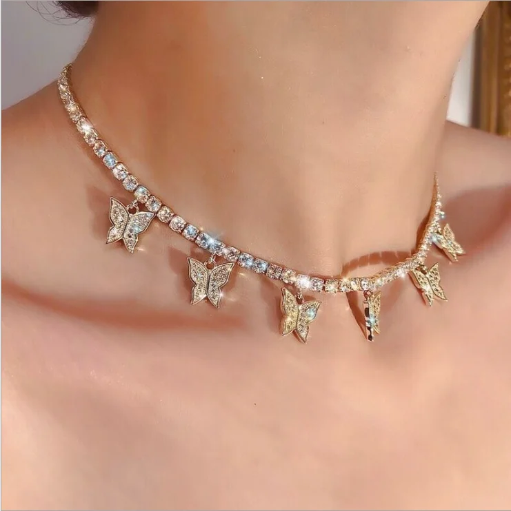 

Romantic women18k gold plated jewelry necklace butterfly cubic choker necklace, Sliver,gold