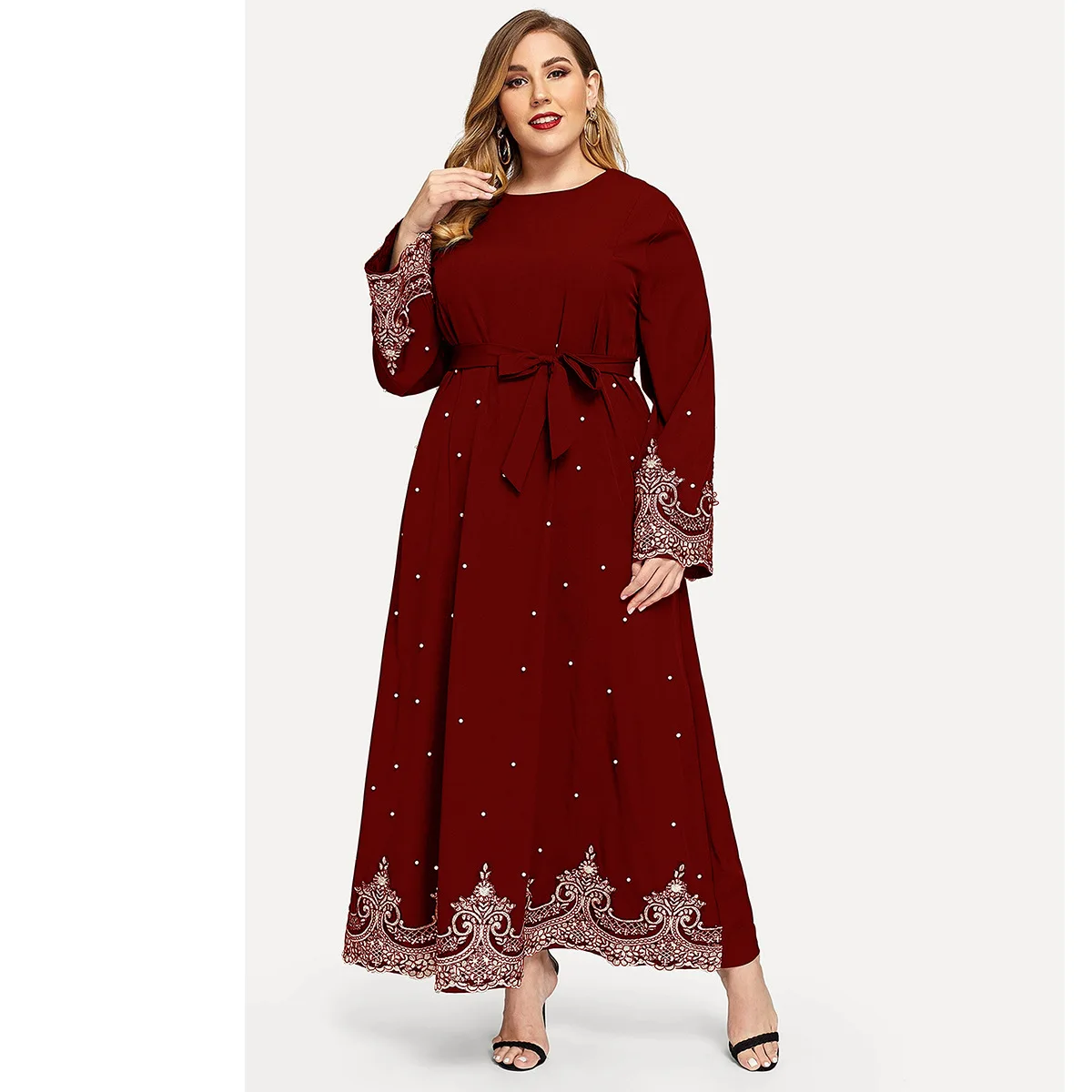 

new Islamic Dubai Arabian embroidered long sleeved large size dress beaded nails muslim dress abaya muslim women