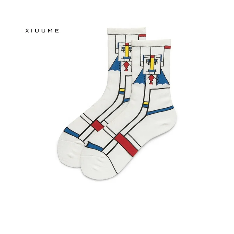 

Wholesale custom design cartoon robot simple breathable cotton new socks for women korea