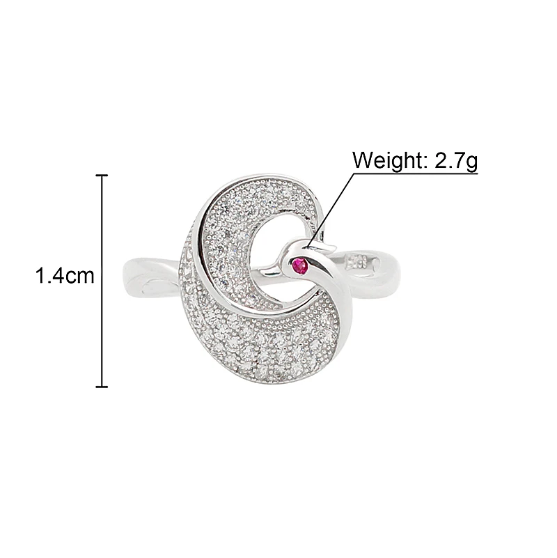 

RZJ-1008 Butterfly S925 Silver with CZ Peacock Design Ring Animal Rings for Women