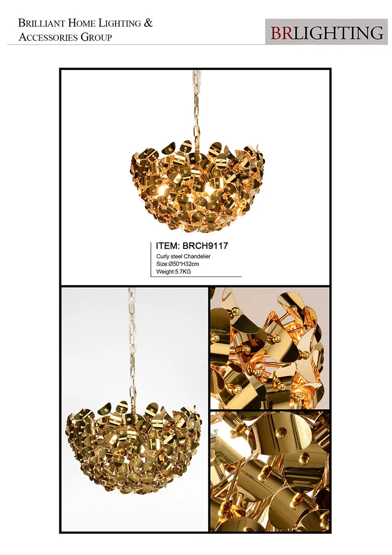 Hot Sale Modern Leaves Chandelier Lamp Living Room Golden Pendant Light Decor for Home