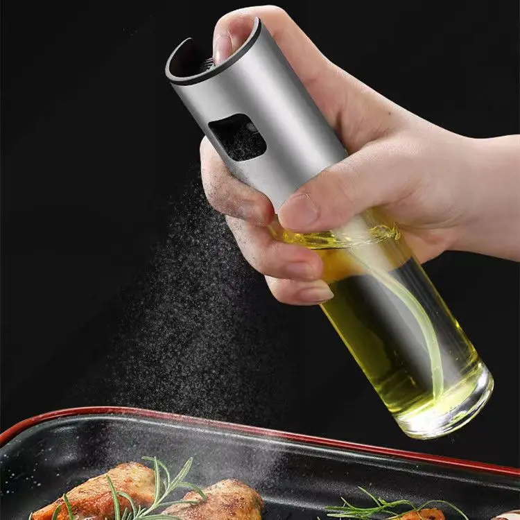 

Hot Kitchen Tools Cooking Bbq Mister Dispenser Stainless Steel Food Glass Bottle Sweep Kitchen Tool Set Oil Sprayer, Silver