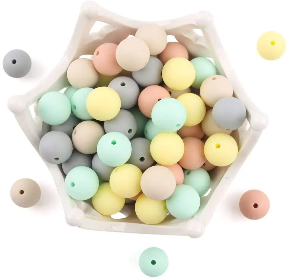 

Wholesale BPA Free Chewable Loose Food Grade  Silicone Baby Teething Beads for DIY Teether Chain Jewelry Necklace Making