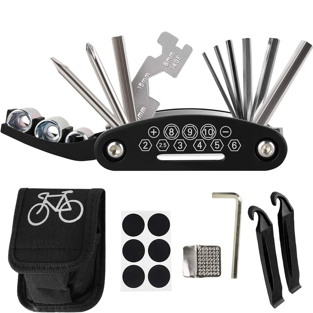 

Bike Repair Tool Kits 16 in 1 Multifunction Bicycle Mechanic Fix Tools Set Pouch Bag