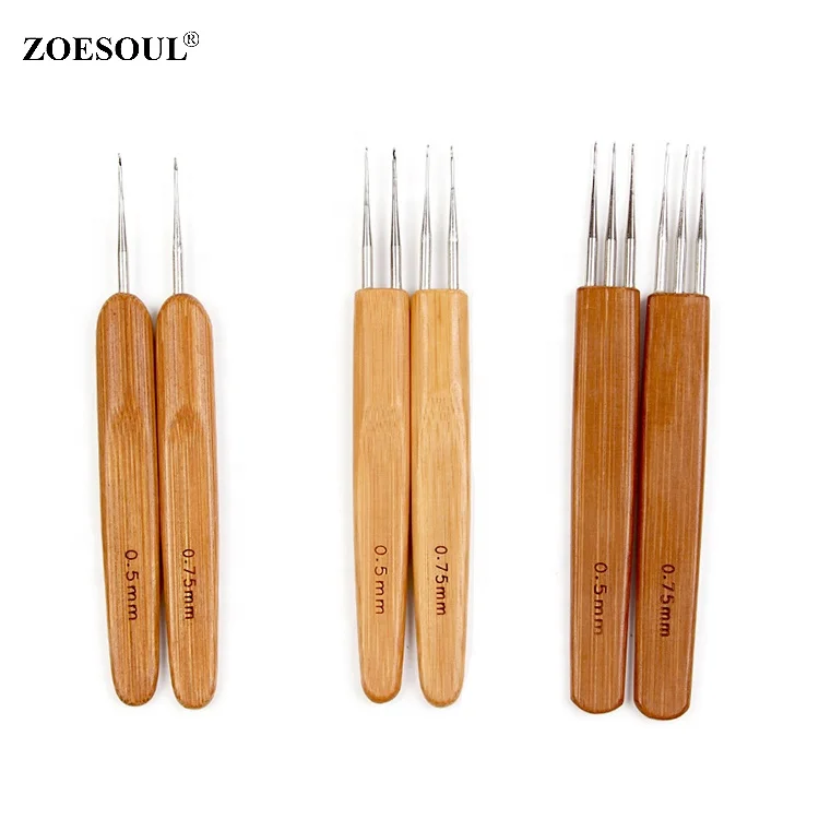 

Dreadlock Crochet Hook Tool 0.5mm 0.7mm Bamboo Handle Hair Weaving Needle Crochet For Braid Craft, Wooden color