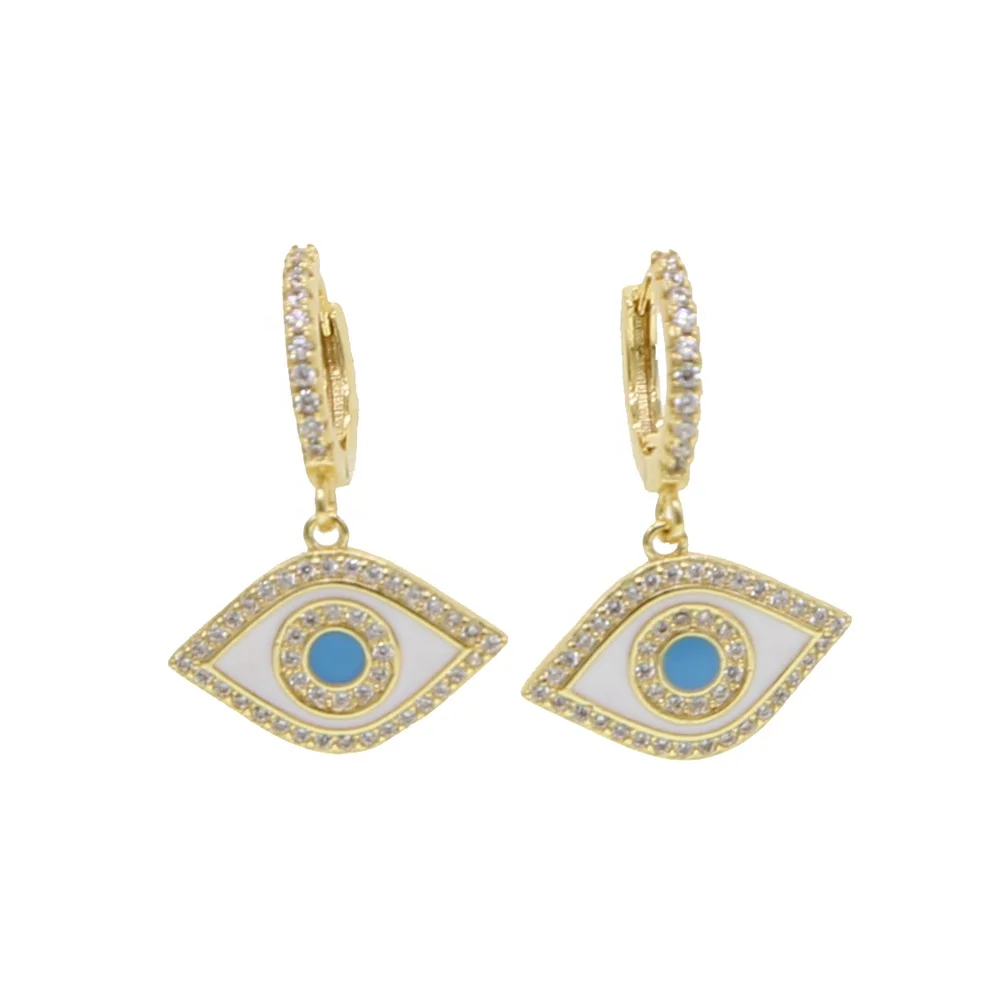 

lucky turkish evil eye jewelry enamel evil eye charm hoop earring Gold filled cz fashion jewelry