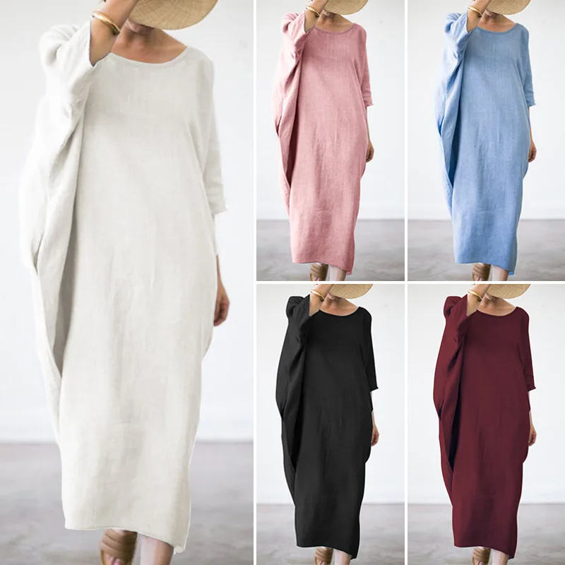 

2021 Womens Summer Fashion Soft Cotton And Linen Maxi Casual Long dresses, Multiple color options