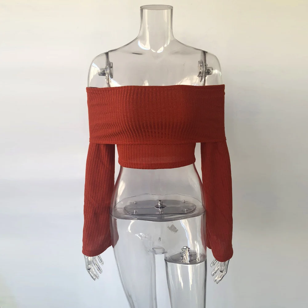 
8334 Custom Women sweater turtleneck women collarless sweaters girl knitted cotton pullover sweater crop top 