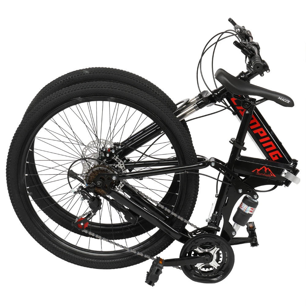 

High Carbon Steel Material Thickened Shock-absorbing 26-inch 21-speed Folding Mountain Bike with Double-kill Disc Brake System, Black
