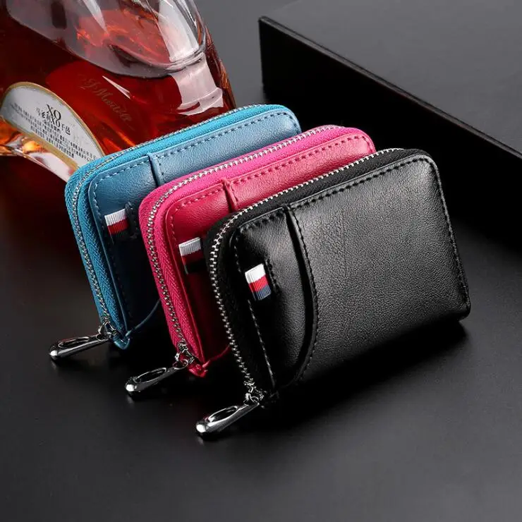 

Genuine leather credit card bag Multifunction RFID blocking card holder wallet men genuine leather zipper coin purse wholesale, 6 colors