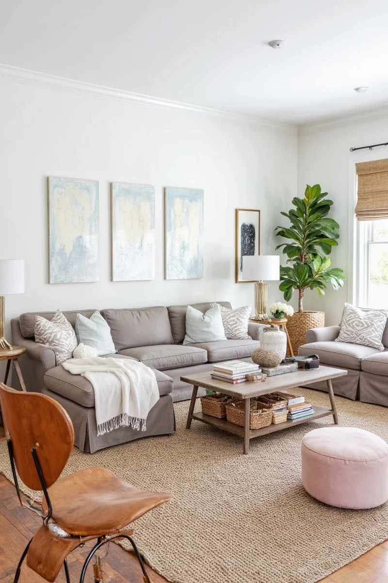 Modern leather sofa in a family living room