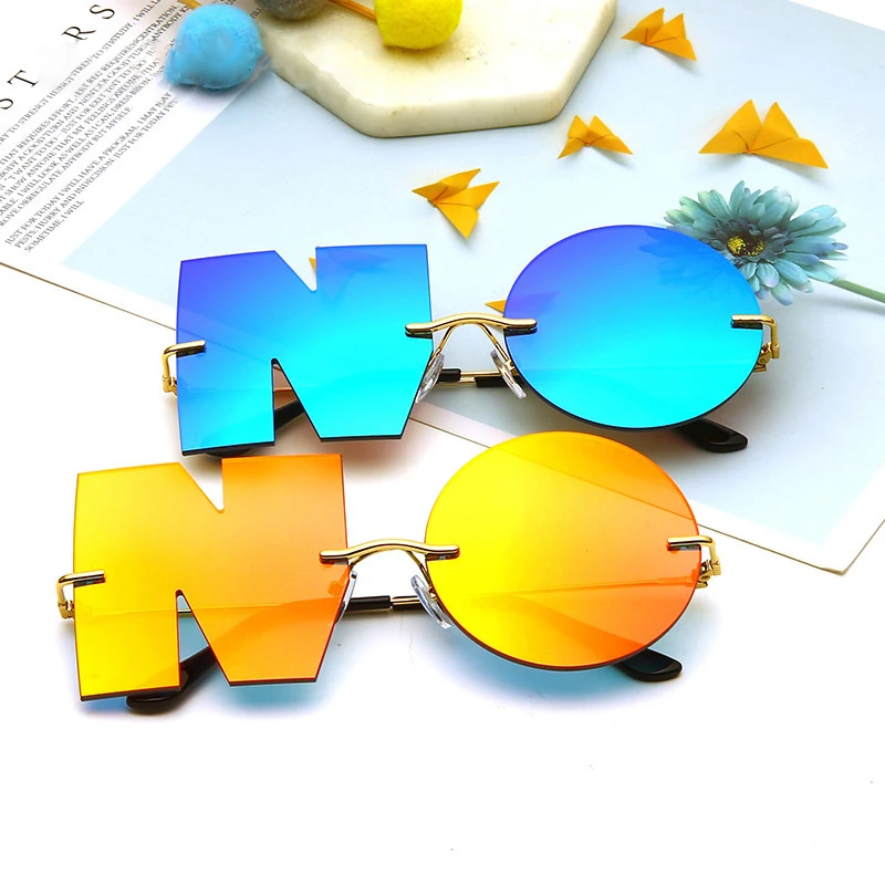 

Personality rimless irregular N O letter sunglasses women men unique party fancy decorative sun glasses river, 7 colors
