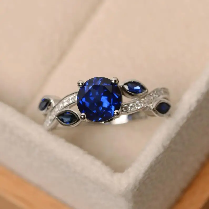 

CAOSHI Newest Design Ring Blue Crystal Leaves Rings for Women Silver Plate Fashion Round Stone Rings