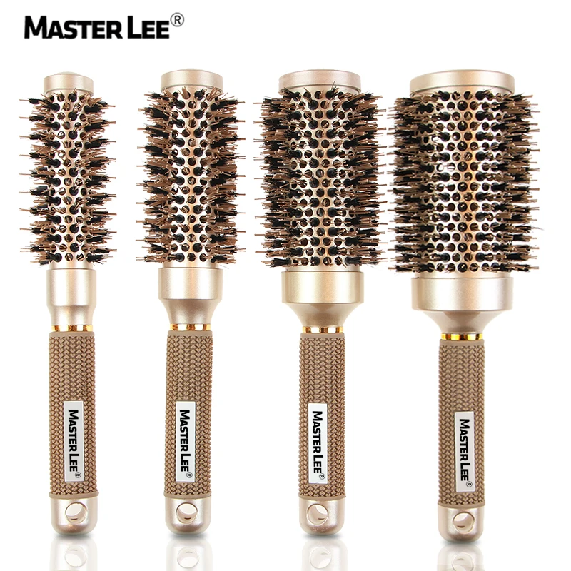 

Masterlee Brand New Idea Golden Ceramic Coating Barrel Boar Bristle Curling Hair Brush detangling combs, Gold