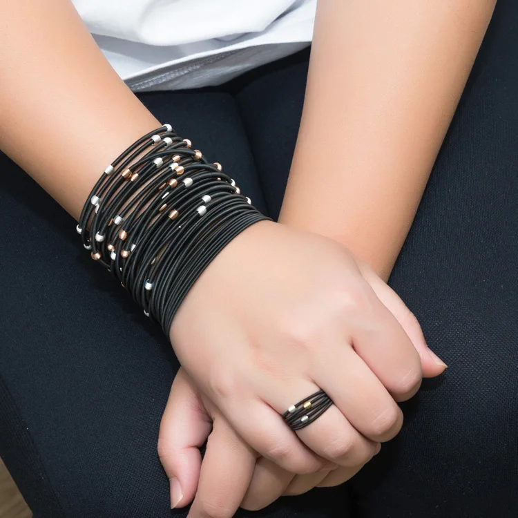 

Amoryubo 2020 Wholesale Free Sample Stainless Steel Black Coated Multi Colour Beaded Bracelet Jewelry