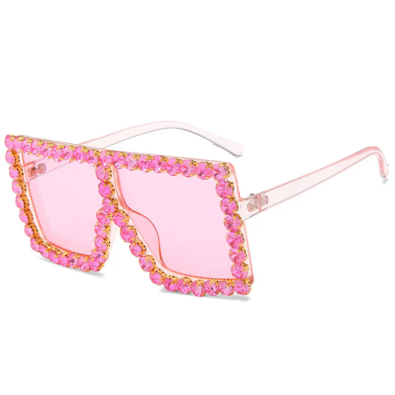 

Trendy Colorful Fashion Oversized Square Plastic Diamond Frame Custom Logo Anti-UV400 Sunglasses For Women, As the picture shows