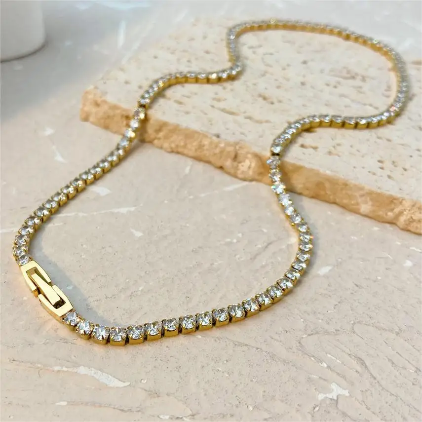 

2023 Summer New Fashion Jewelry Full Sky Star Shining Set with Zircon Choker Collar Chain Stainless Steel Gold Plated Necklace
