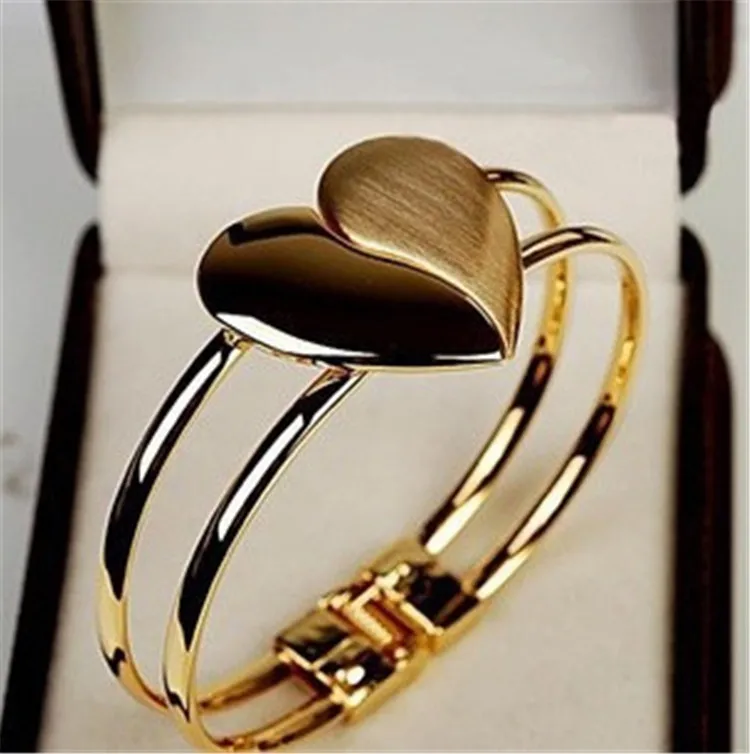 

2021 Jewelry Wholesale New Products Frosted Heart Bracelet Glossy Double Heart Bracelet, Silver,gold,rose gold plated