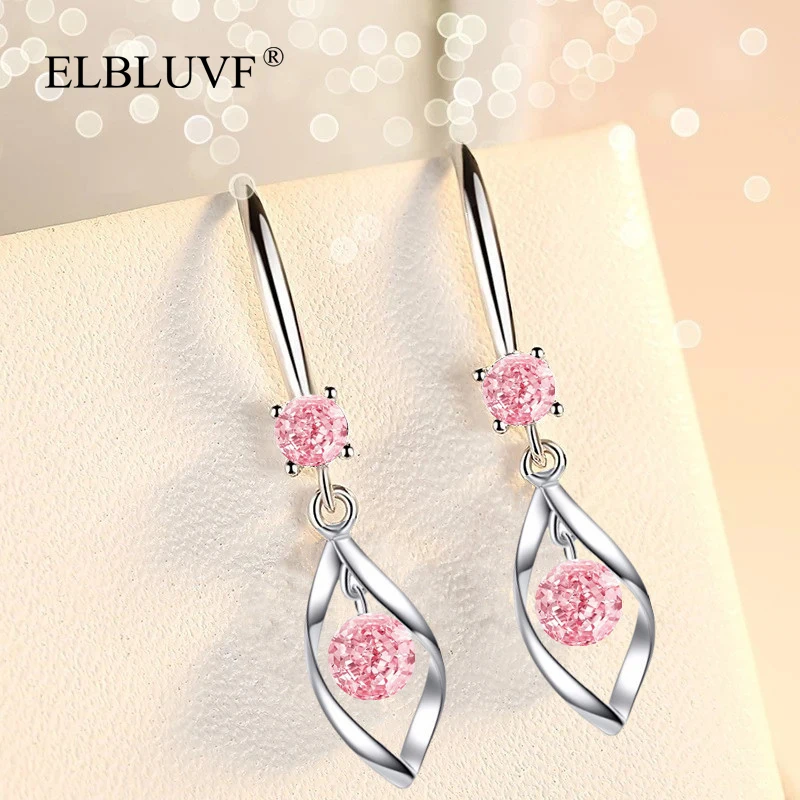 

ELBLUVF Free Shipping Cheap Wholesale White Copper Platinum Plated Water Wave Zircon Earrings For Women, White/blue/pink