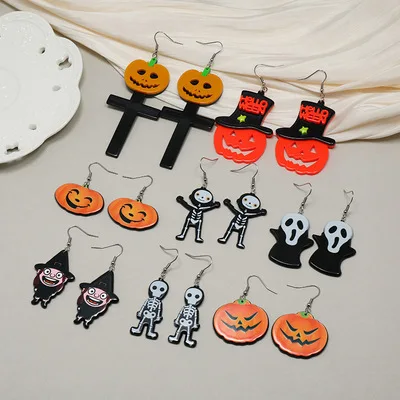 

New Arrivals Lovely Designer Hot Selling Halloween Series Funny Creative Cartoon Pumpkin Ghost Acrylic Earrings Wholesale