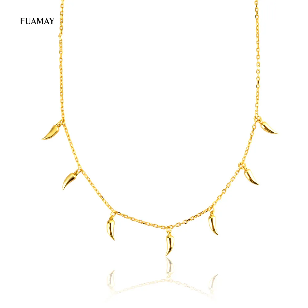 

FUAMAY 925 Adjustable Chain Necklace Spike Chili Pendant Necklaces Gold Plated Chokers