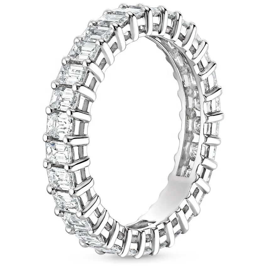 

Fashion 925 Sterling Silver Wedding Jewelry Emerald Cut Eternity Band 3*4MM CZ Diamond Ring