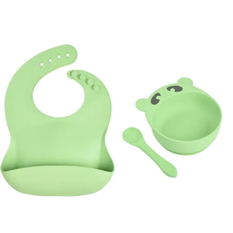 

3 Pack BPA Free Soft Silicone Feeding Set Baby Bib Spoon Plate Fork Baby Bib Set, 28 colors