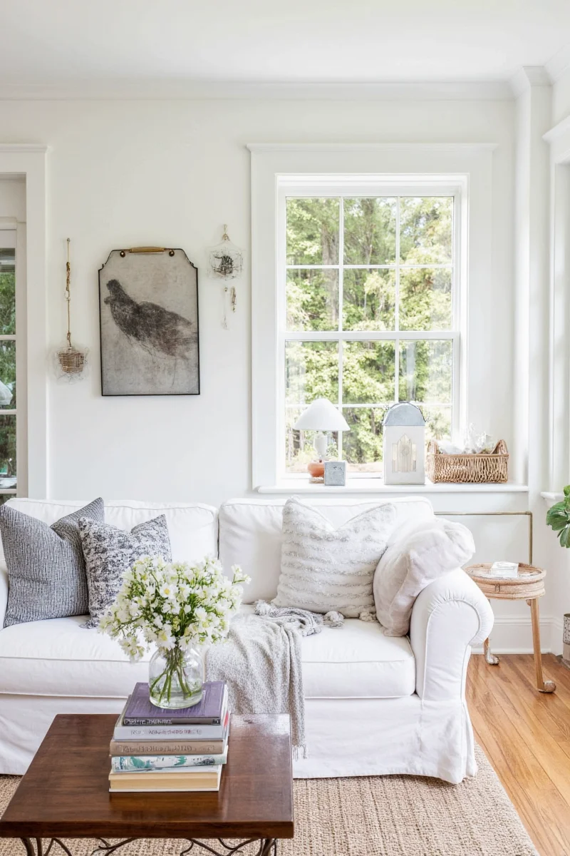 Pottery Barn Floating Shelves with Decorative Items