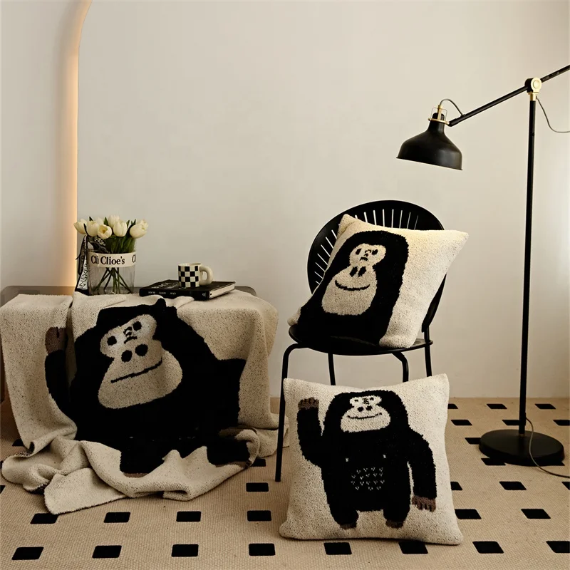 

Soft Warm Cute Gorilla 100% Polyester Knitted Pillow Case for Sofa Bed Home Decor Cushion Cover Children HXX