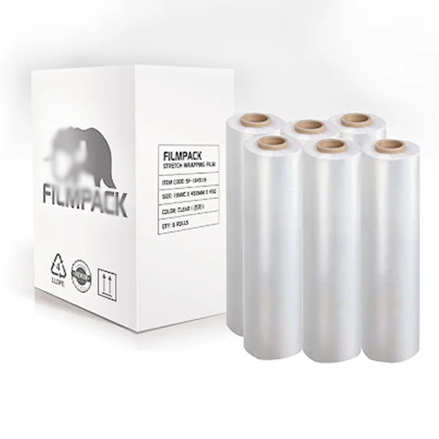 20inch*400ft*70gauge LLDPE Stretch Wrap Roll Film High Water Soluble PE Polyethylene Custom Logo Printing Plastic Packaging