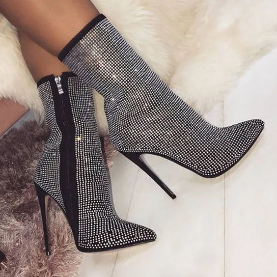 

New arrival sexy Thin heel boot women shoes luxury design diamond upper women boots