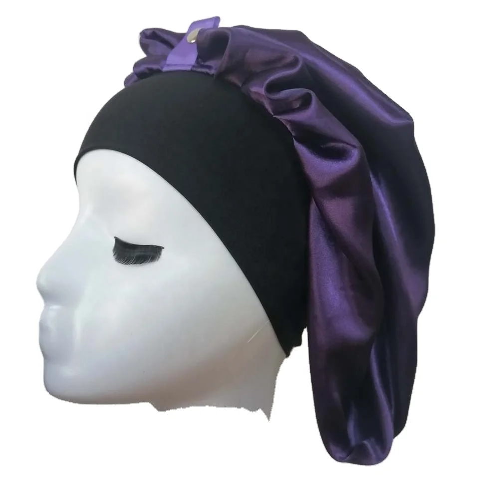

Women Braids Curly Hair Satin Long Bonnet with Snap Clasped Sleeping Silk HeadWrap Sleep Caps, Customized