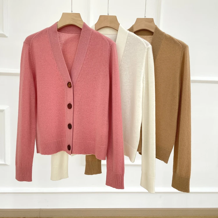 

High quality v neck long sleeve button closure knitted cardigan sweater women cashmere cardigan sweaters women plus size custom