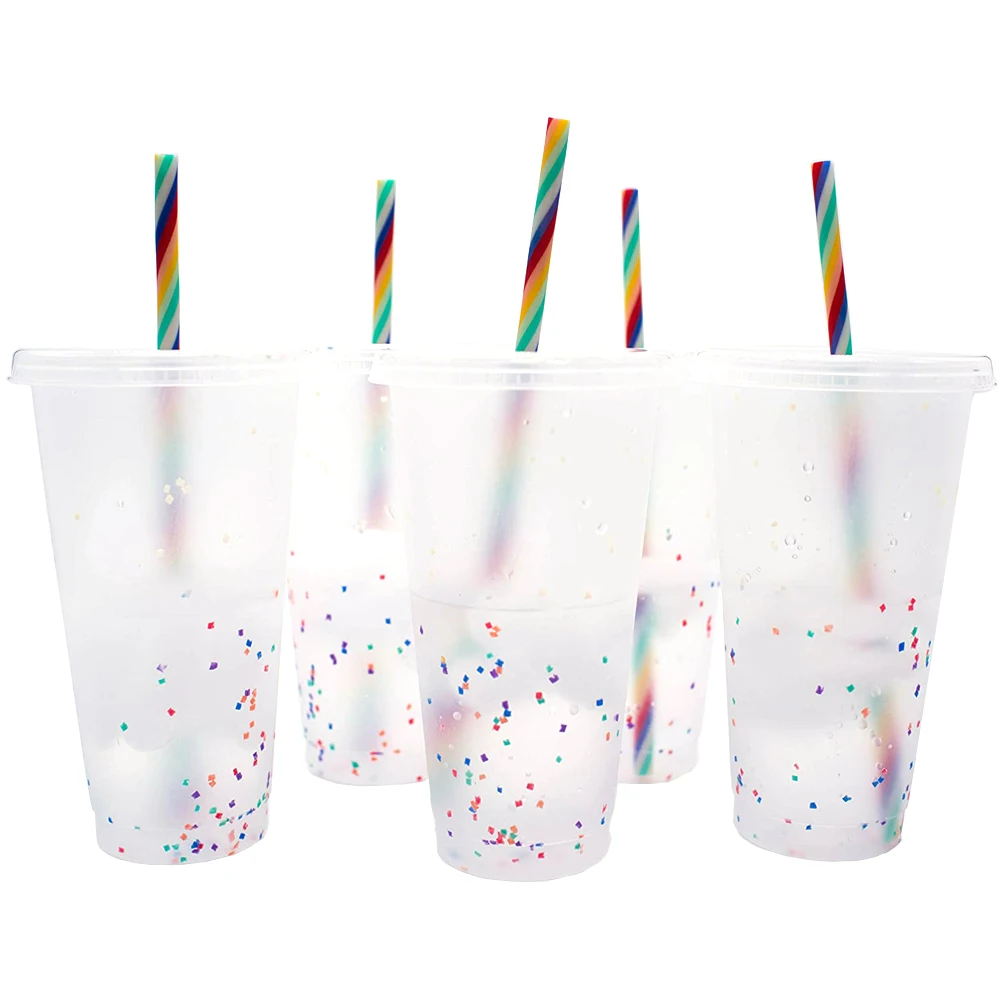 

710ml 24oz BPA FREE Confetti Plastic Tumbler Color Changing Cup for cold drink, Confetti color changing cup