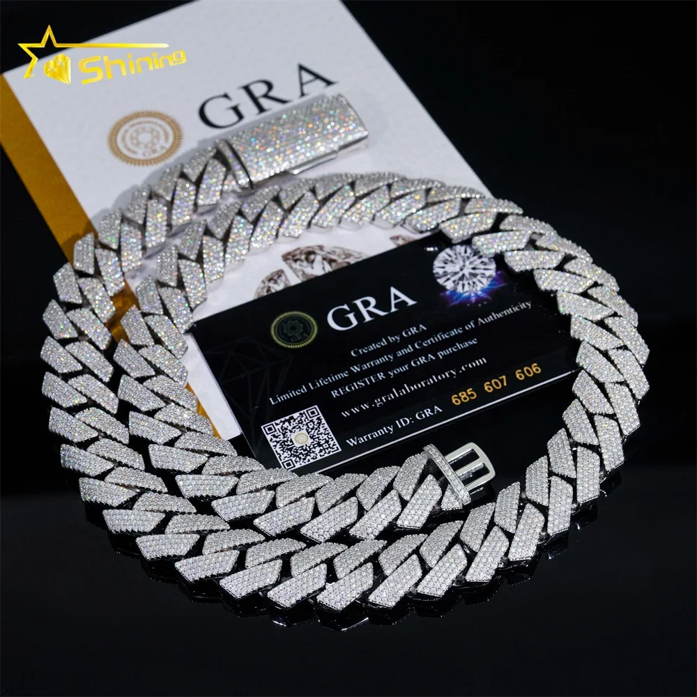 

Wholesale price iced out 18/20mm hip hop necklace gold cuban chain 925 sterling silver vvs moissanite cuban link chain