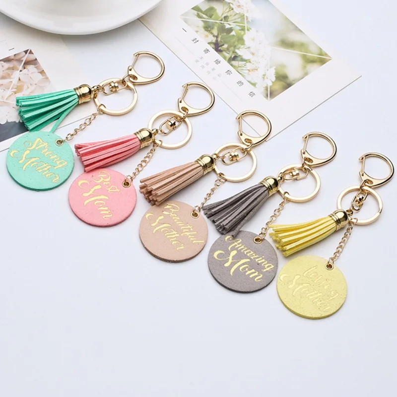 

Original microfiber leather tassel keychain monogram mother's day gift keychain pendant bronzing monogram bag pendant