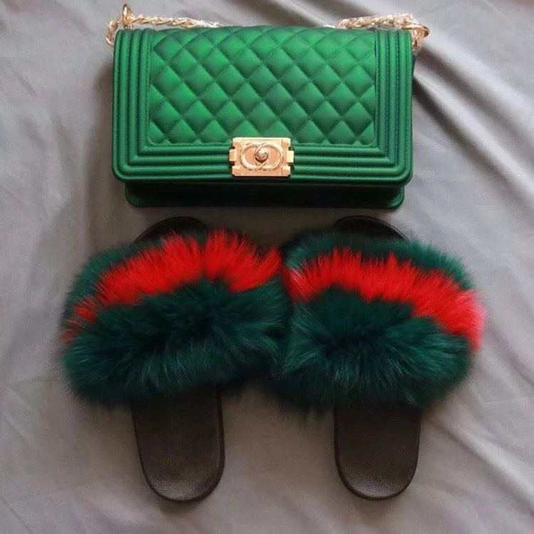 

Fur slides wholesale fur slippers fur slides and matching purse, Customized color