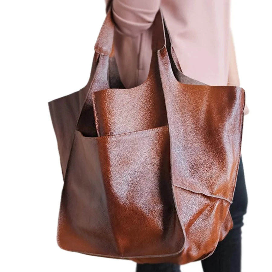 

2022 Oversized Bags Large Capacity Tote Women Handbags Designer Luxury Soft Leather Shoulder Bag Retro Big Shopper Purses